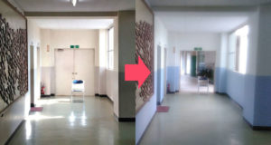 我孫子市の布佐中学校の内壁塗装工事