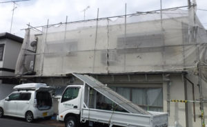 我孫子市寿の外壁塗装・屋根塗装の事例、足場設置