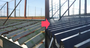 緑から黒に塗り替え。我孫子の野球場