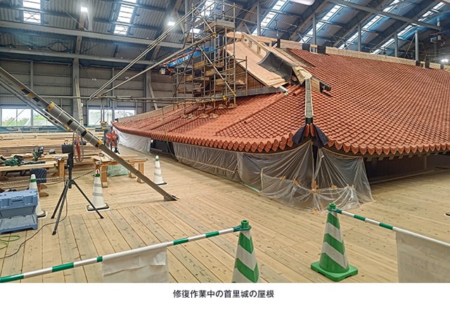 修復作業中の首里城の屋根