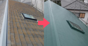 苔を高圧洗浄し遮熱塗料を塗った屋根