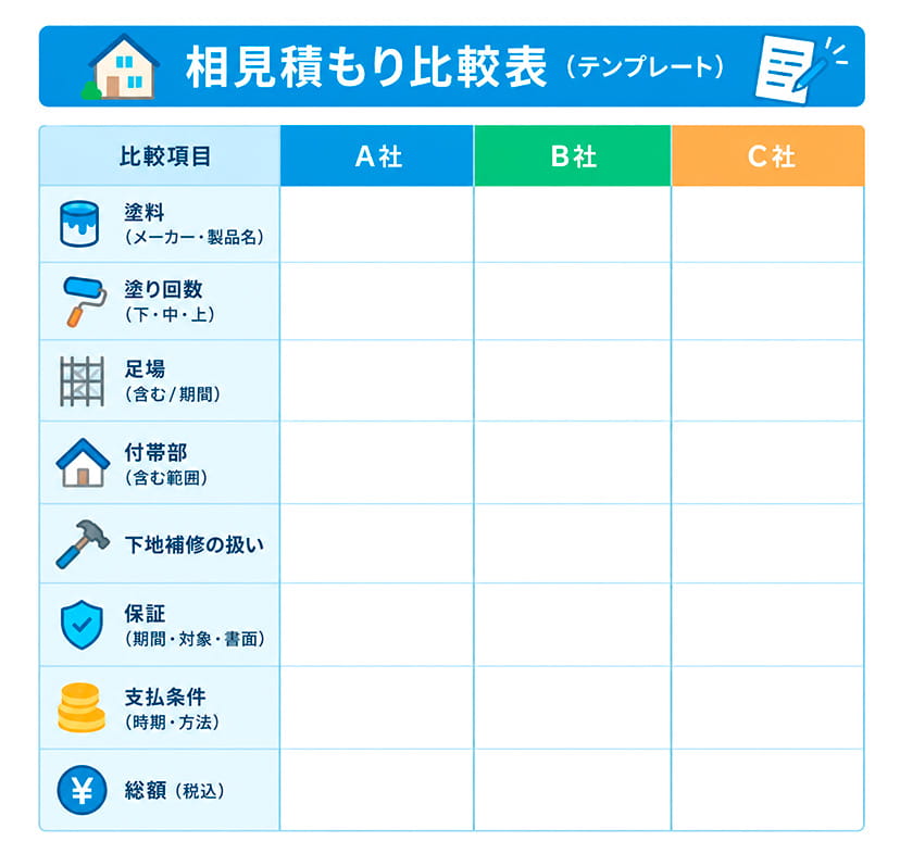 相見積もり比較表(テンプレート)